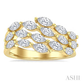 1 1/2 Ctw Split Open-End Triple Row Marquise Cut Diamond Fashion Ring in 14K Yellow Gold